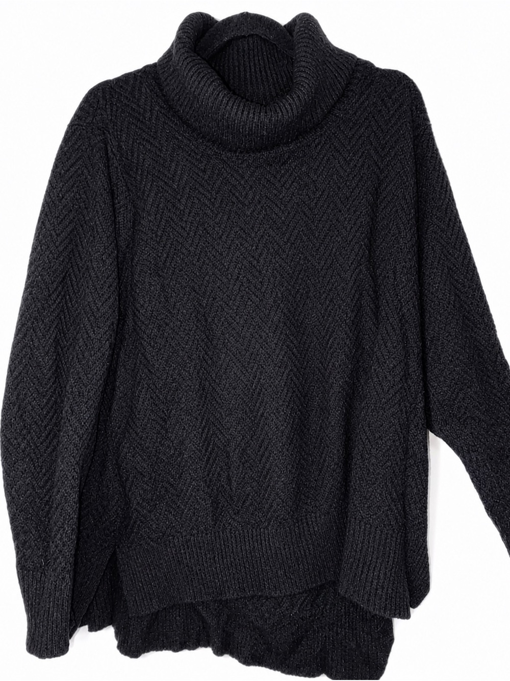 Women’s Black Chevron Turtleneck Sweater 2X Soft Cozy Oversized Knit